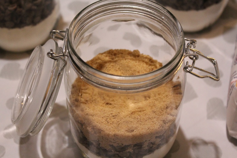Cookie mix ingredients in mason jar